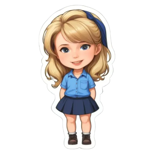 A sticker of a girl that is blue in color.