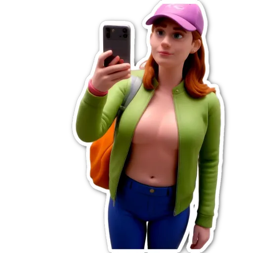 A girl is taking a selfie with her phone.