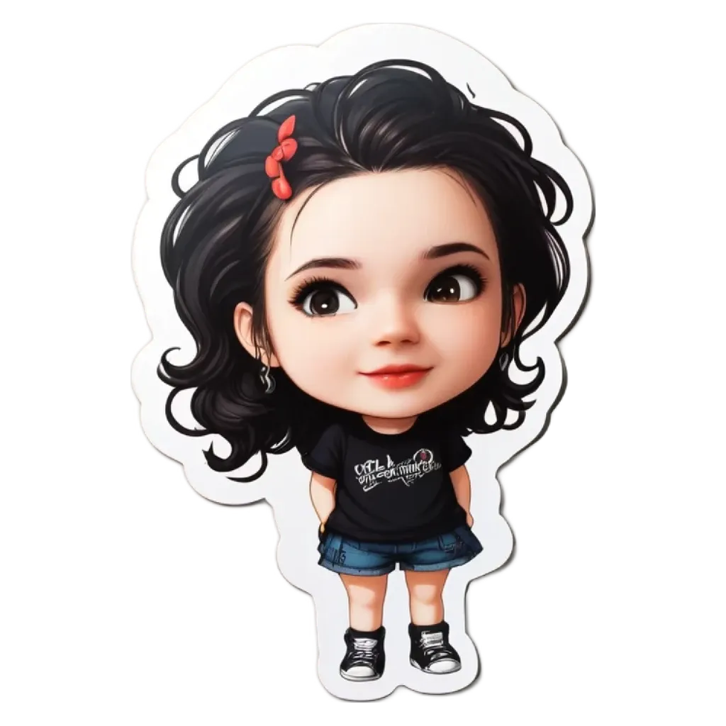 A girl sticker is on a black background.