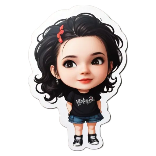 A girl sticker is on a black background.
