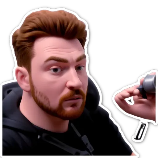 A sticker of a man's face holding a camera.
