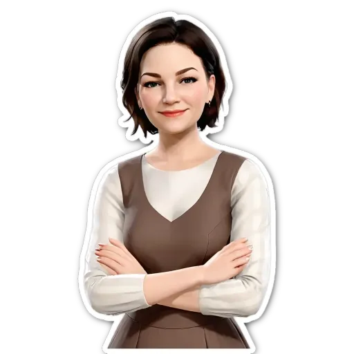 A woman wearing a brown and white shirt with her arms crossed.