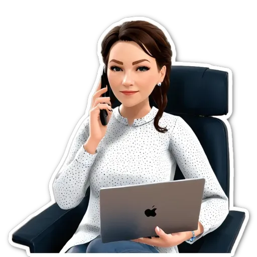 A woman on a laptop holding a cell phone.