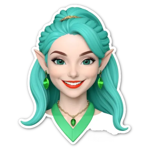 A green and blue head with a girl face sticker.