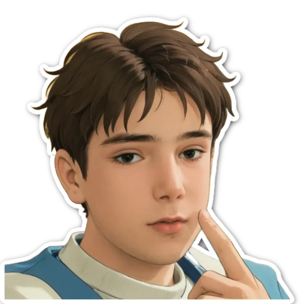 A boy with a sticker in his left eye.