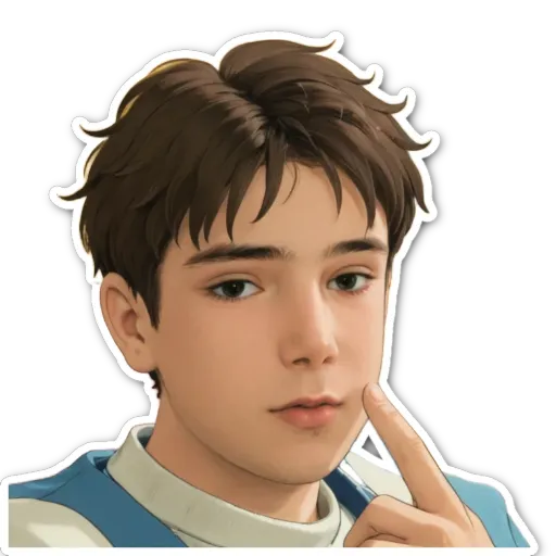 A boy with a sticker in his left eye.