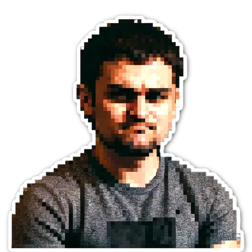 A man's face is shown that has been generated using pixelated art.