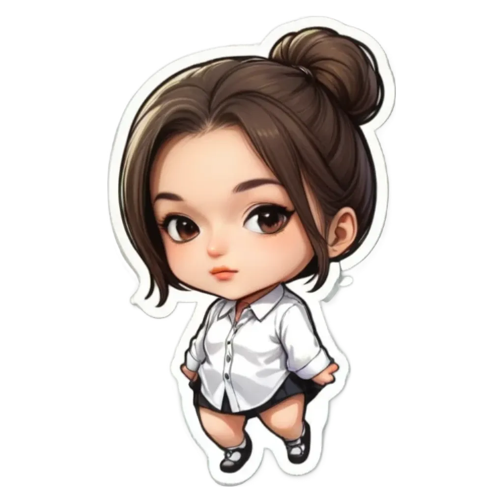 A girl with a white shirt and black skirt who is dancing.