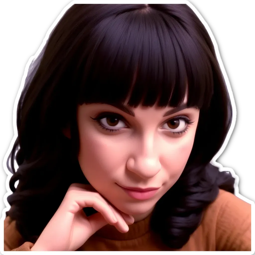 A sticker of a woman with a chin on her face.