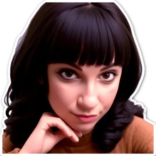 A sticker of a woman with a chin on her face.