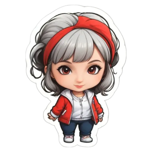 A girl is wearing a red jacket and a white shirt.