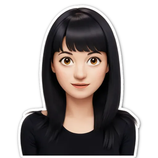 A sticker of a girl with black hair.