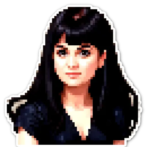 A woman is depicted in a very small size with a black background.