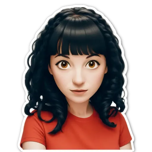 A sticker of a girl with black hair.