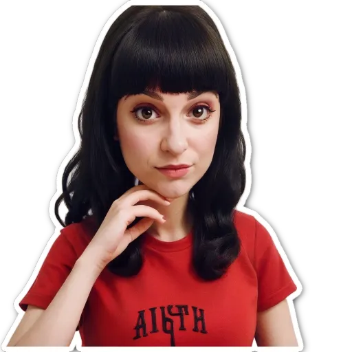 A woman with a red shirt that says 4th of July.