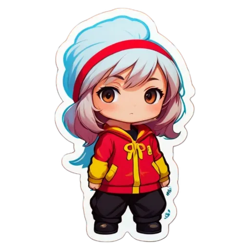 A girl wearing a red and yellow jacket.