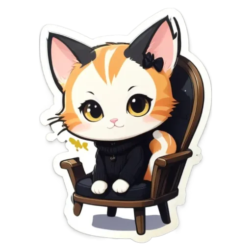 A cartoon cat sitting on a chair in a sweater.