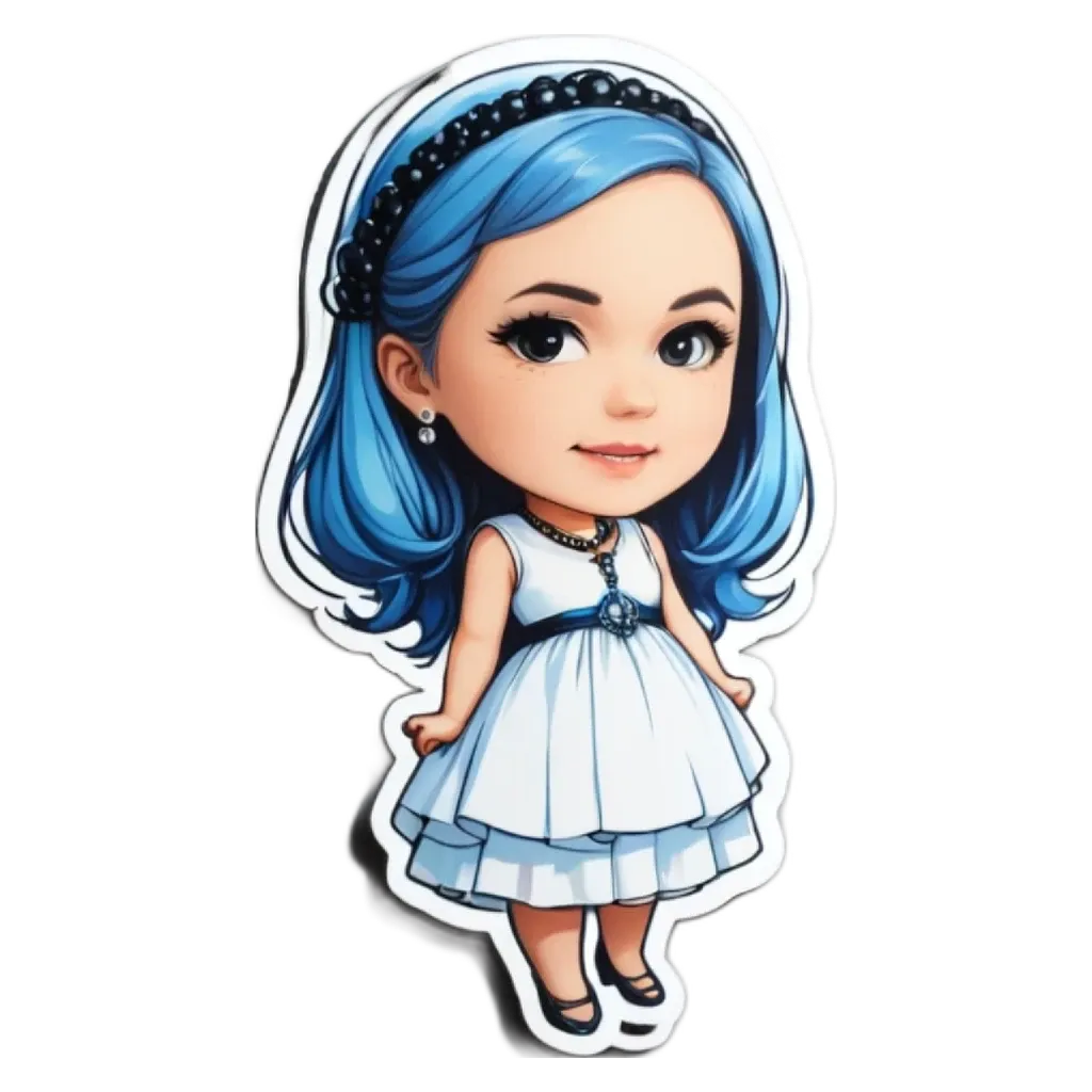 A blue girl wearing a white dress as a sticker.