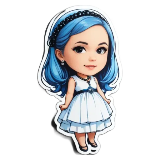 A blue girl wearing a white dress as a sticker.