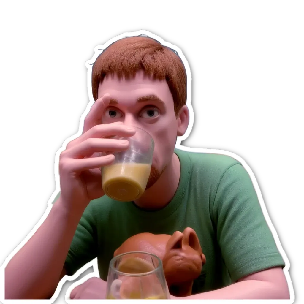 A man drinking from a glass with orange juice in it.