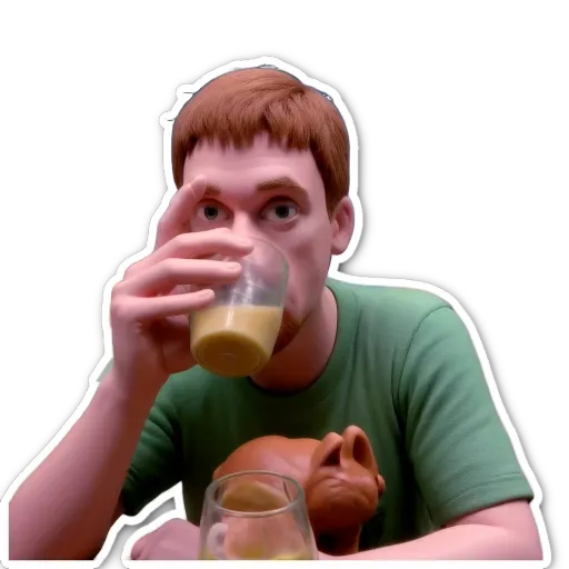 A man drinking from a glass with orange juice in it.