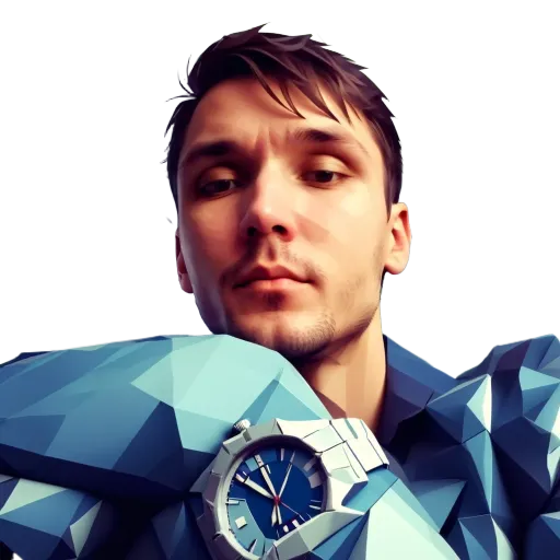A man wearing a watch that is color white and blue.