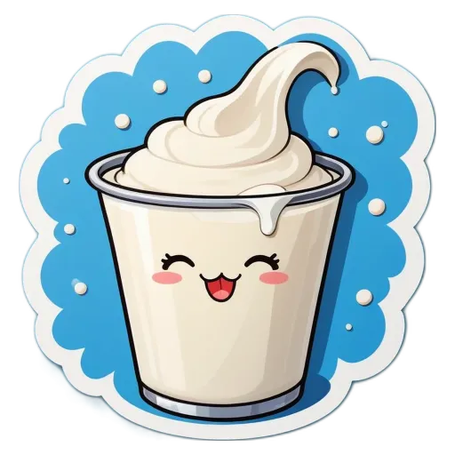 A container of whipped cream with a blue background.