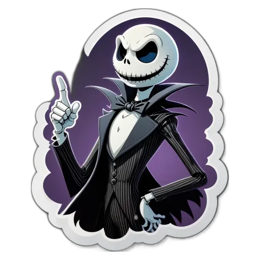 A sticker of a skeleton playing the devil's game.