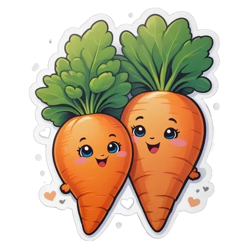 Two cartoon carrots that are holding hands.