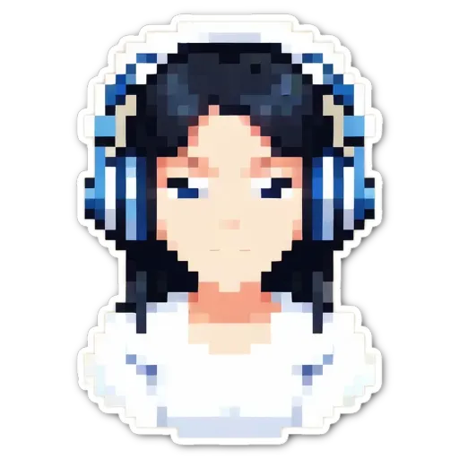 A woman wearing headphones is stickerised.