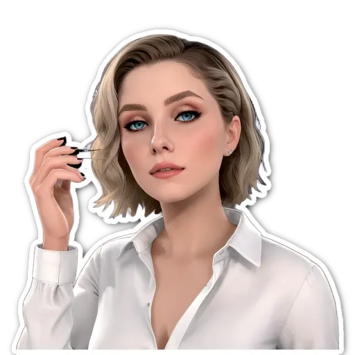 An art image of a woman with blue eyes holding a eyelash glue stick.