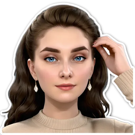 A woman with a white face sticker is touching her ear with her right hand.