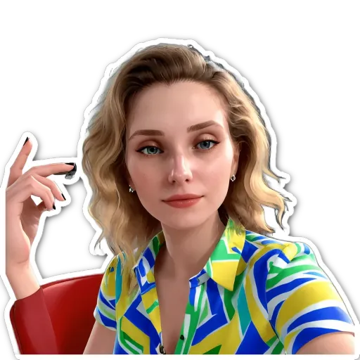 A woman is wearing a multi colored shirt and looking to the right.
