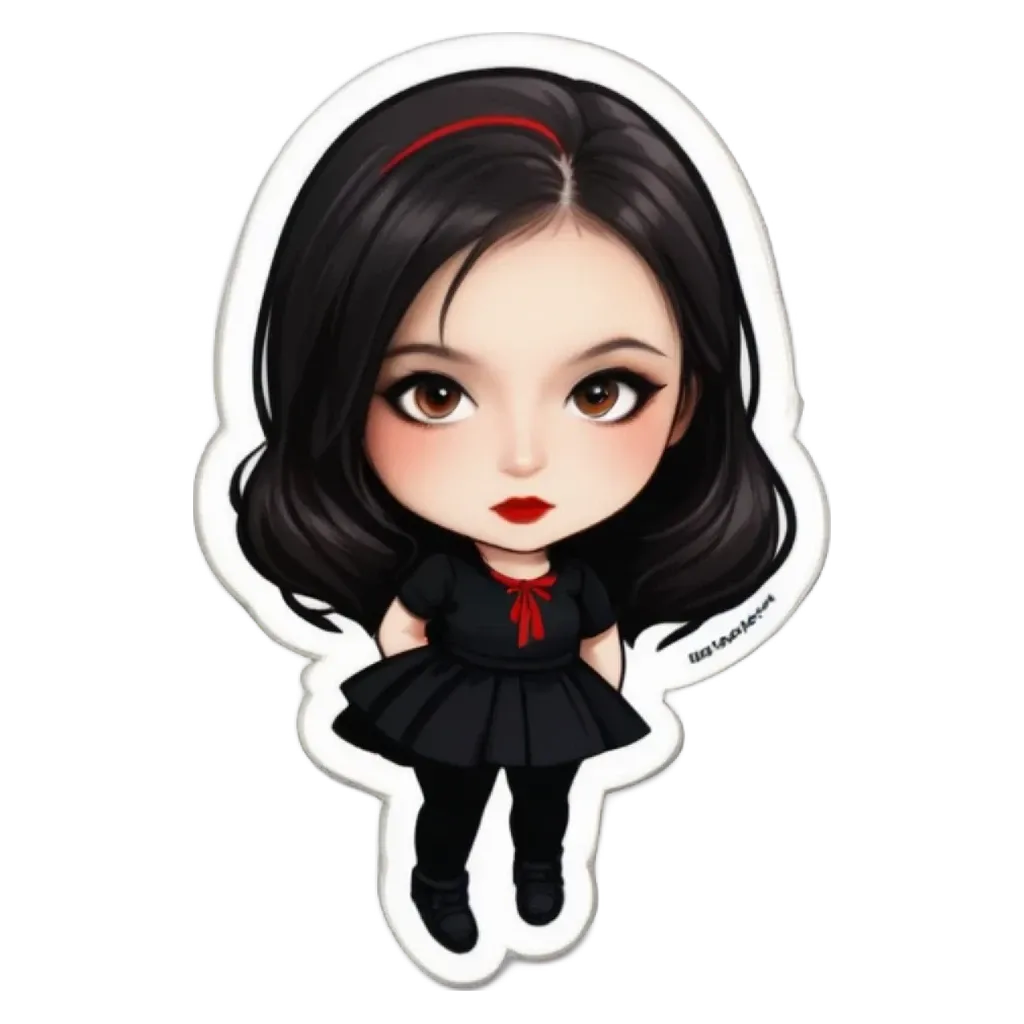 A girl with red lipstick is standing on a black and white background.