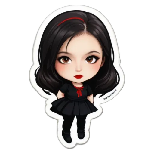 A girl with red lipstick is standing on a black and white background.