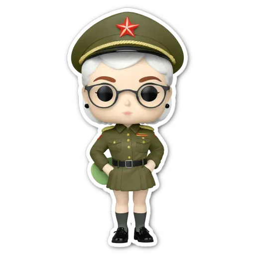 A woman in a green army uniform with black hair.