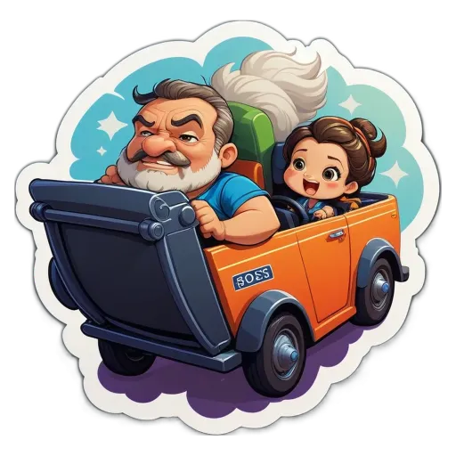 a boy and girl riding in a car with the license plate BOSS.