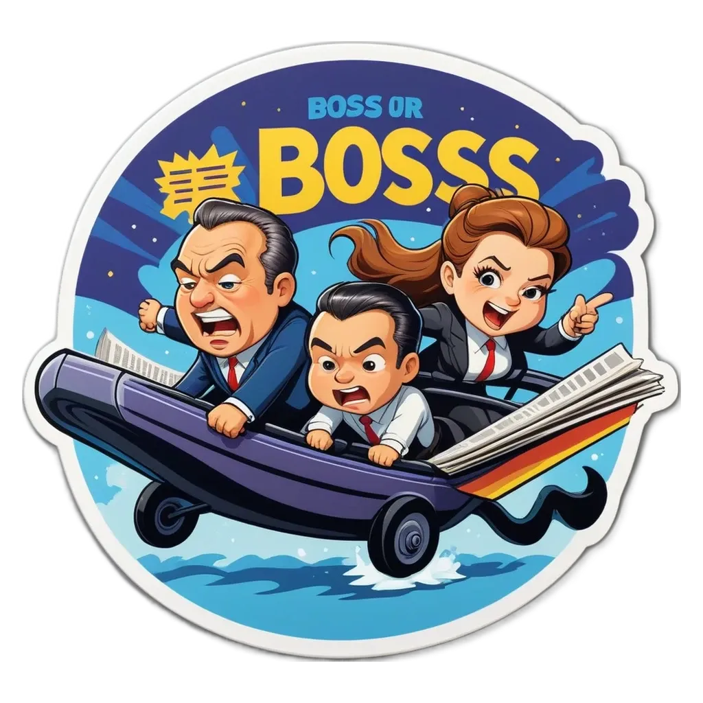 Three people in a cartoonish way depicting a business setting with a CEO and CFO.