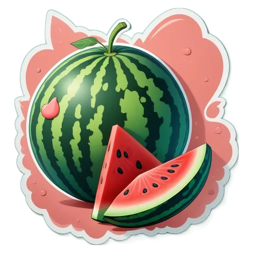 A watermelon sticker with a slice taken out.