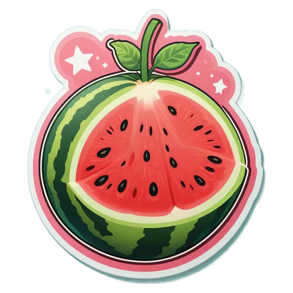 A watermelon with a few black seeds on it.