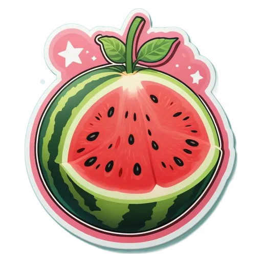 A watermelon with a few black seeds on it.