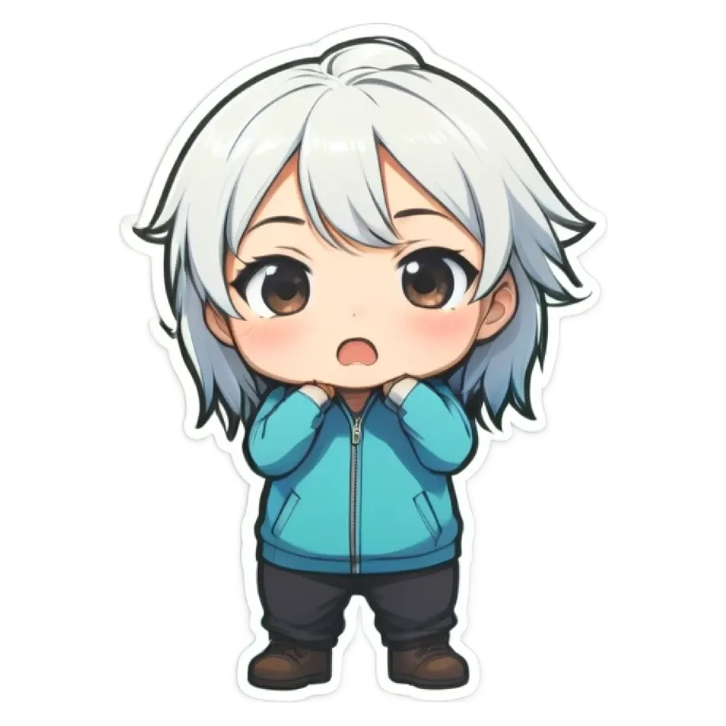 A girl with white hair that is crying.
