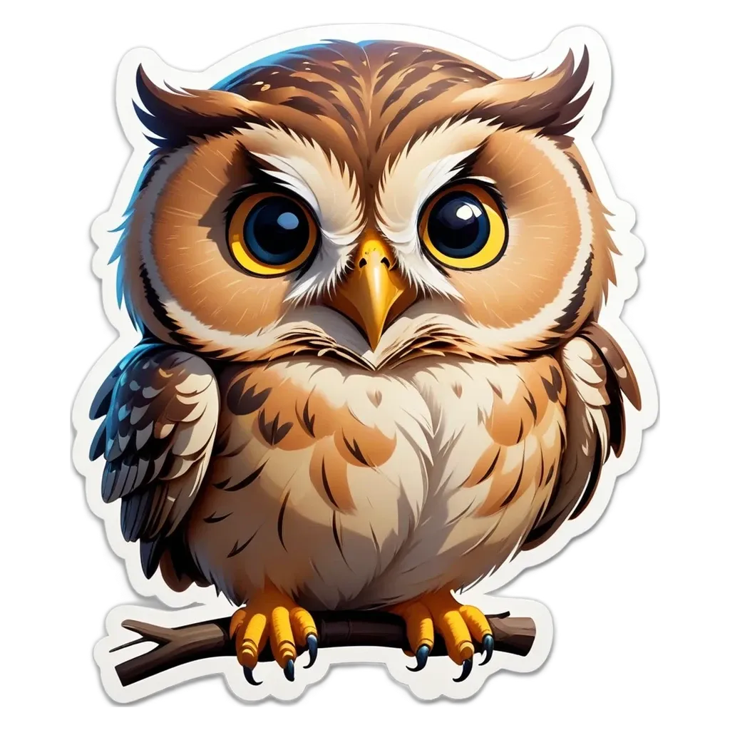 A owl sticker in a black and white background.