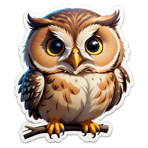 A owl sticker in a black and white background.