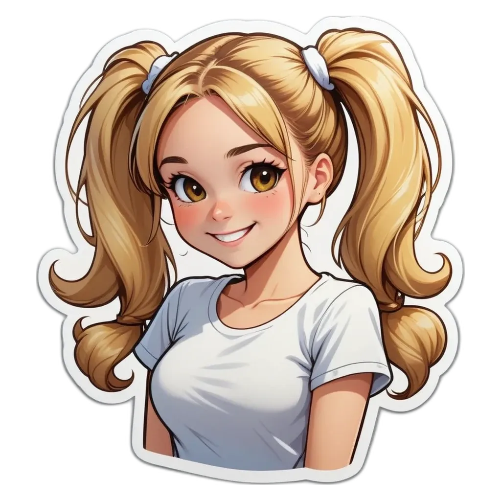 A girl with her eyes closed is standing in front of a white shirt.