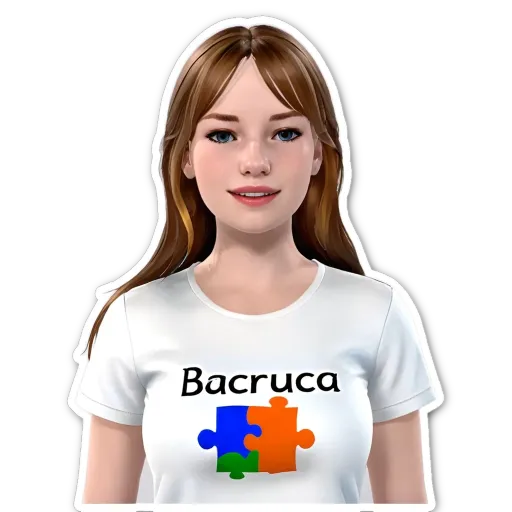 A sticker of a girl with a shirt that says Bacruca.
