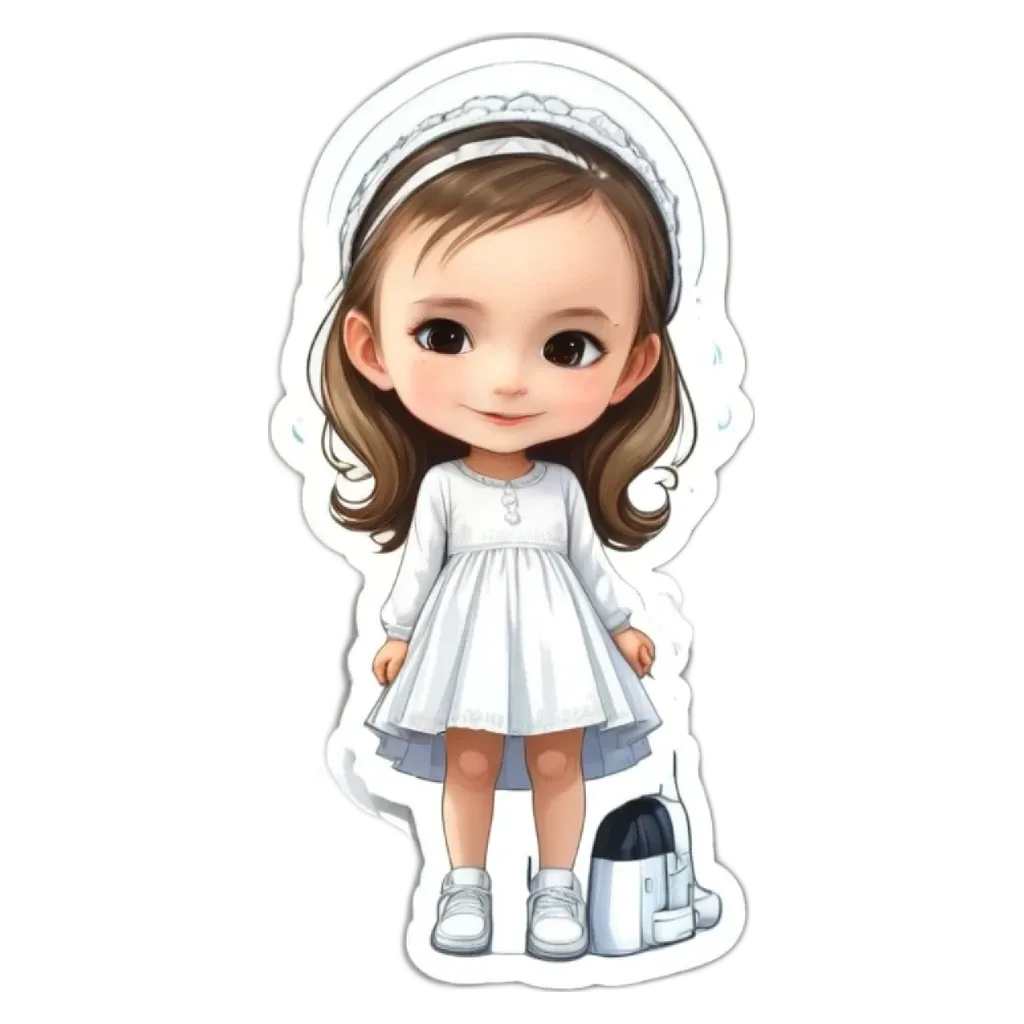 A girl is standing in a room and has a white dress on.