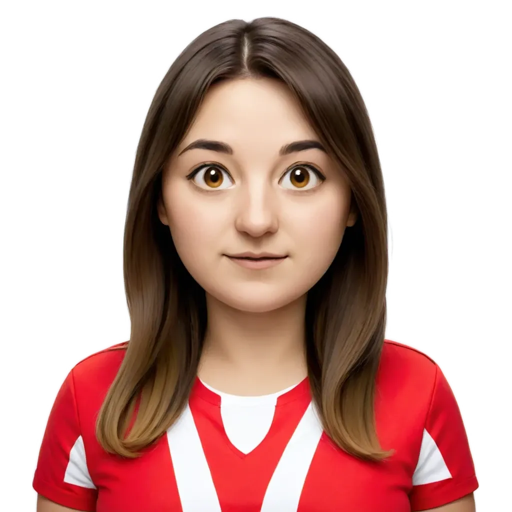 A girl with a red shirt and white background.