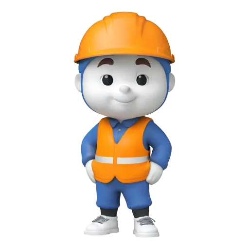 A boy is wearing a hard hat and standing with his hands on his hips.