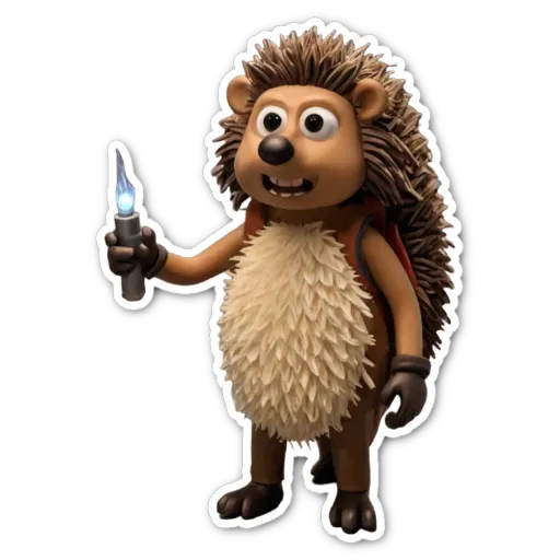 A hedgehog holding a lighter with a smile on his face.